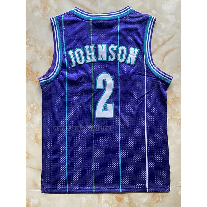 Camiseta Nino Charlotte Hornets Larry Johnson #2 Mitchell & Ness 1992-93 Violeta